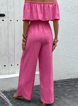 Summer Wide-leg Off the Shoulder Solid Color Jumpsuit