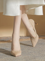 Beaded Pointed Stiletto Suede Shoes