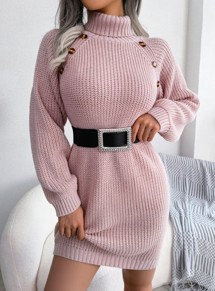 Casual High-necked Long-sleeved Sweater Dress