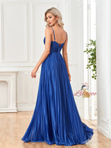 Royal Blue Straps Pleats Prom Dress