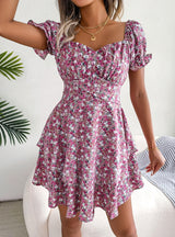 Women Floral Silm Waist Swing Dress