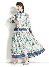 Long Sleeve Lantern Sleeve Printed Dress