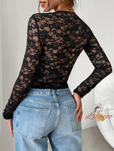 Sexy Slim Long Sleeve Lace Blouse