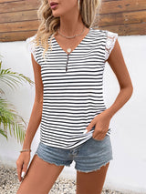 Striped Lace Stitching Short-sleeved Shirt