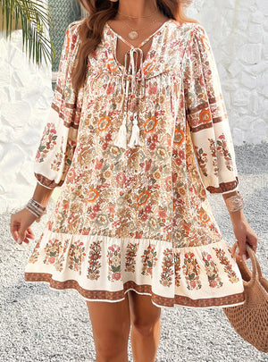 Casual Bohemian Printed V-neck Dress