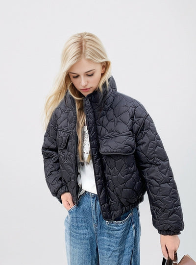 Short Diamond Lattice Loose Cotton-padded Jacket