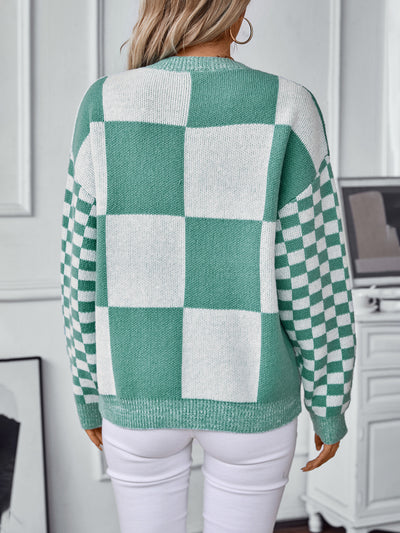 Contrasting Check Pullover Sweater