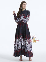 Palace Style Retro Lantern Sleeve Printing Ruffled Dress