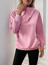 Zipper Pocket Solid Color Hooded Shirt