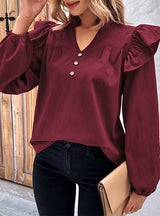 Women Solid Color Loose Shirt