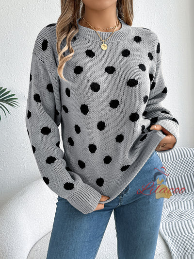 Leisure Contrast Polka-dot Long Sleeve Sweater