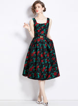 Retro Floral Suspender Dress