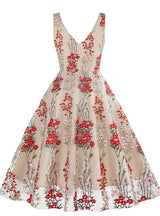 V-neck Sleeveless Heavy Embroidery Retro Dress