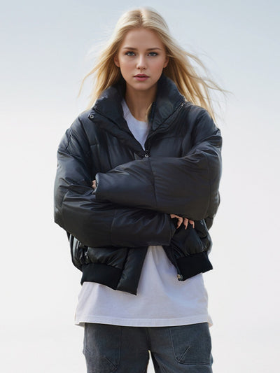 Loose PU Leather Collar Thickened Cotton-padded Jacket