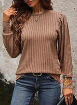 Solid Color Round Neck Long Sleeve Top