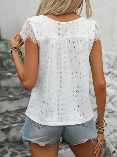 Lace Stitching Short Sleeve V-neck T-shirt