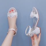 5 cm Thick White Lace Flower Wedding Shoes