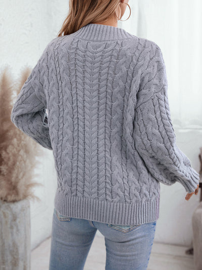 Loose-fitting Retro Twist V-neck Long Sleeve Sweater