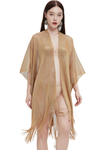 Gold and Silver Silk Transparent Thin Shawl