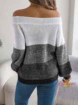 Casual Color Matching Off-the-shoulder Sweater