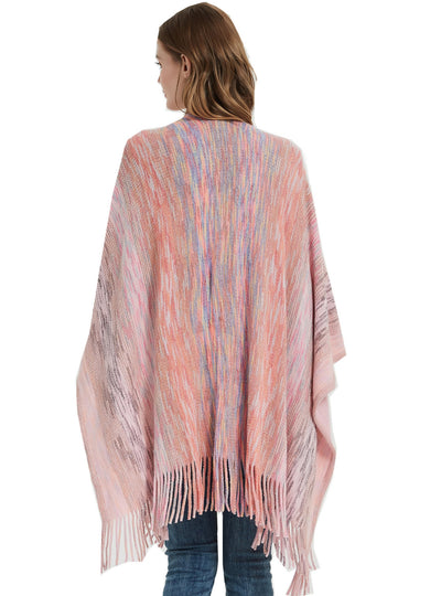 Gradient Knitted Fringed Split Shawl