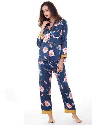 Ice Silk Satin Home Clothes Pajamas Set