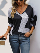 Long-sleeved Loose Color Matching Top