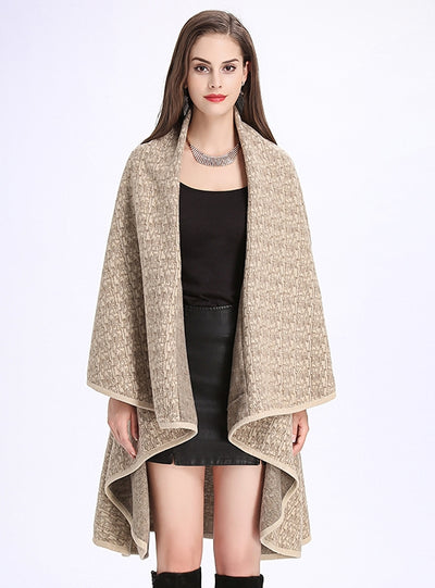 Women Knitted Cardigan Shawl Cloak