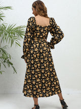 Printed Long-sleeved Split Dress