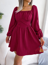 Casual Solid Color Square Collar Dress