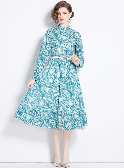 Printed Butterfly Long Sleeve Slim Dress