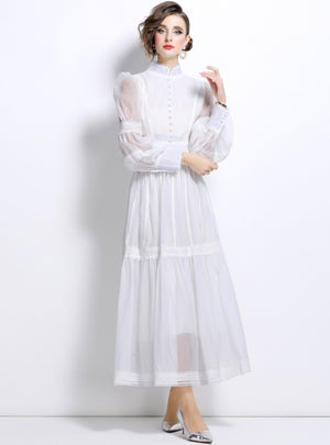 Princess Puff Sleeves Organza Slim Dress