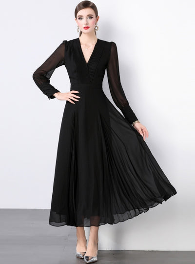 Long-sleeved Deep V-neck Dress