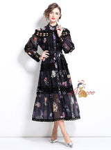 Palace Printed Long Sleeve Buttons Dress