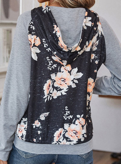 Long Sleeve Spliced Print Hooded Top