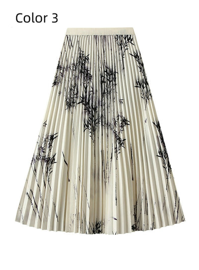 High Waist Slim Printed Pleated Skirt