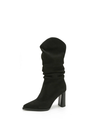 Fashion Pleated High-heeled Pointed Mid-tube Booties