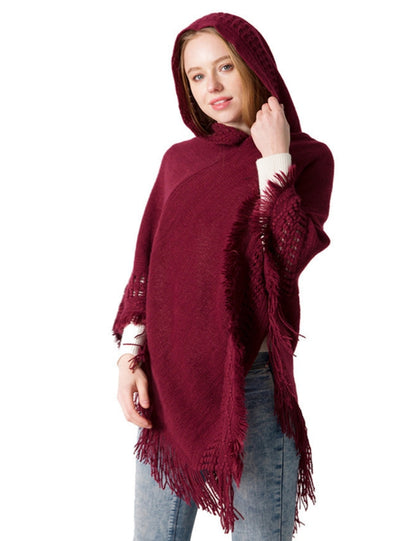 Knitted Shawl Hooded Pullover Cloak