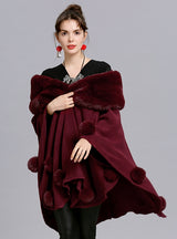 Loose Wool-like Ball Knitted Cardigan Shawl Cloak