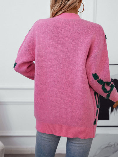 Long Button Knitted Letters Sweater Coat