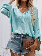 Solid Color Pullover V-neck Sweater