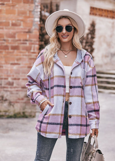 Fall/winter Hooded Casual Plaid Coat