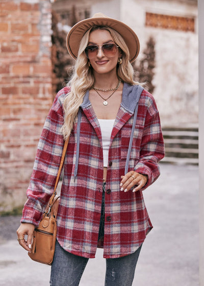 Flannel Plaid Casual Hooded Coat