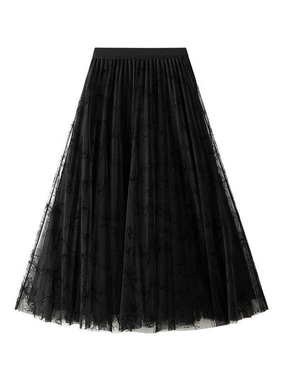 Long Pleated Gauze Skirt On Both Sides