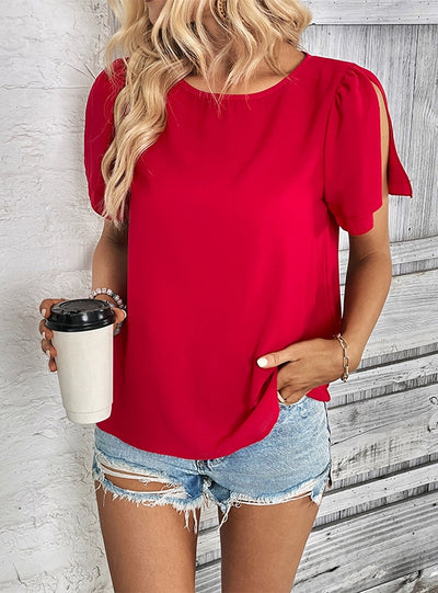 Women Short-sleeved Red Shirt