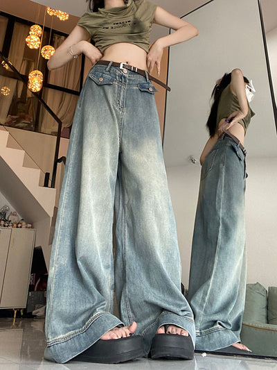 Retro Straight High Waist Loose Wide Leg Jeans