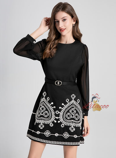 Chiffon Stitching High Waist Slim Dress