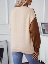 Contrast Round Neck Twisted Long Sleeve Sweater