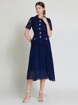 Short-sleeved Slim Top Pleated Skirt Two-piece Suit