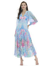 Lantern Sleeve Printed Chiffon Dress